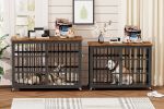 Furniture style dog crate wrought iron frame door with side openings, Rustic Brown, 38.4''W x 27.7''D x 30.2''H.