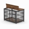 Furniture style dog crate wrought iron frame door with side openings, Rustic Brown, 38.4''W x 27.7''D x 30.2''H.