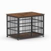 Furniture style dog crate wrought iron frame door with side openings, Rustic Brown, 38.4''W x 27.7''D x 30.2''H.