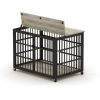 Furniture style dog crate wrought iron frame door with side openings, Grey, 43.3''W x 29.9''D x 33.5''H.