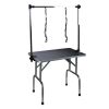 NEW HIGH QUALITY FOLDING PET GROOMING TABLE STAINLESS LEGS AND ARMS BLACK RUBBER TOP STORAGE BASKET