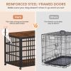 Furniture style dog crate wrought iron frame door with side openings, Rustic Brown, 38.4''W x 27.7''D x 30.2''H.