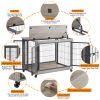 Furniture Style Dog Crate Side Table on Wheels with Double Doors and Lift Top.Grey,38.58''w x 25.5''d x 27.36''h.