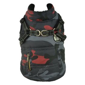 Camouflage Red Pattern Reflective Chest Harness With Traction Buckle Zipper Pet Cotton Clothes (Color: Red)