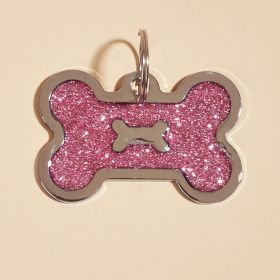 Metal Pet ID Tags With Pink Bone Shape For Dogs & Cats (Color: Shiny purple)