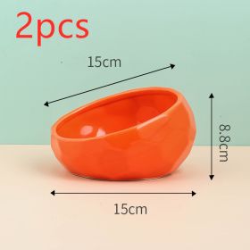 Pet Supplies Bowl Ceramic Cat Bowl Dog Bowl Oblique Mouth (Color: Red2pcs)