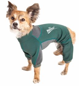 Dog Helios 'Rufflex' Mediumweight 4-Way-Stretch Breathable Full Bodied Performance Dog Warmup Track Suit (Color: green)