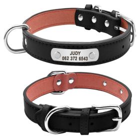 PU Leather Dog Collar Durable Padded Personalized Pet ID Collars Customized for Small Medium Large Dogs Cat Red Black Brown (Color: Black)